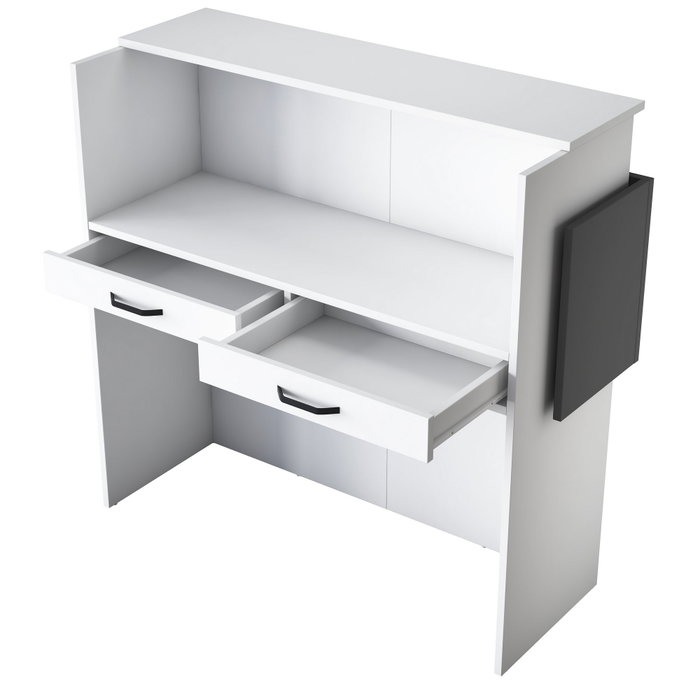 Hanah Home MA102 - 2929 Mesa de Recepción, Blanco y Mármol, 110 cm Ancho x 110 cm Alto x 40 cm Fondo